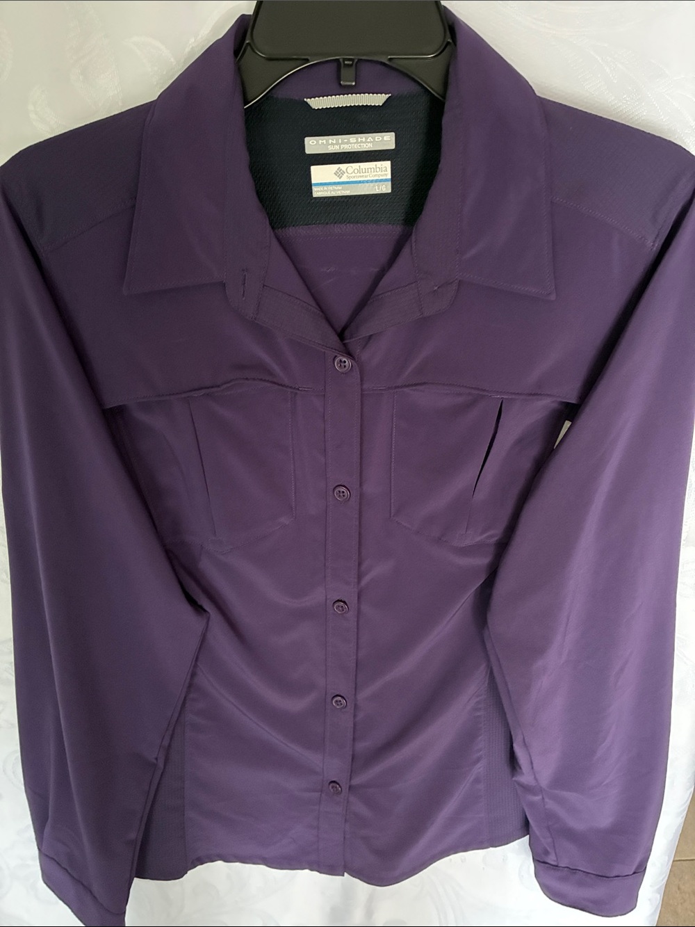 Columbia Purple Omni-Shade Long Sleeve Button-Front Shirt